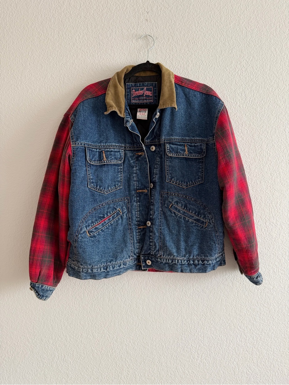 80s Vintage Breaker Jeans | Denim plaid Barn jacket Oversized | Small